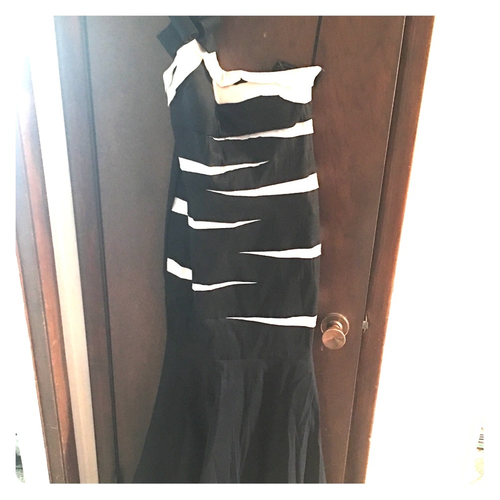 Fitted Black and White one shoulder formal dress
